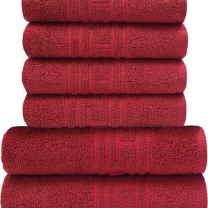 Set de 6 prosoape greek border-rosu