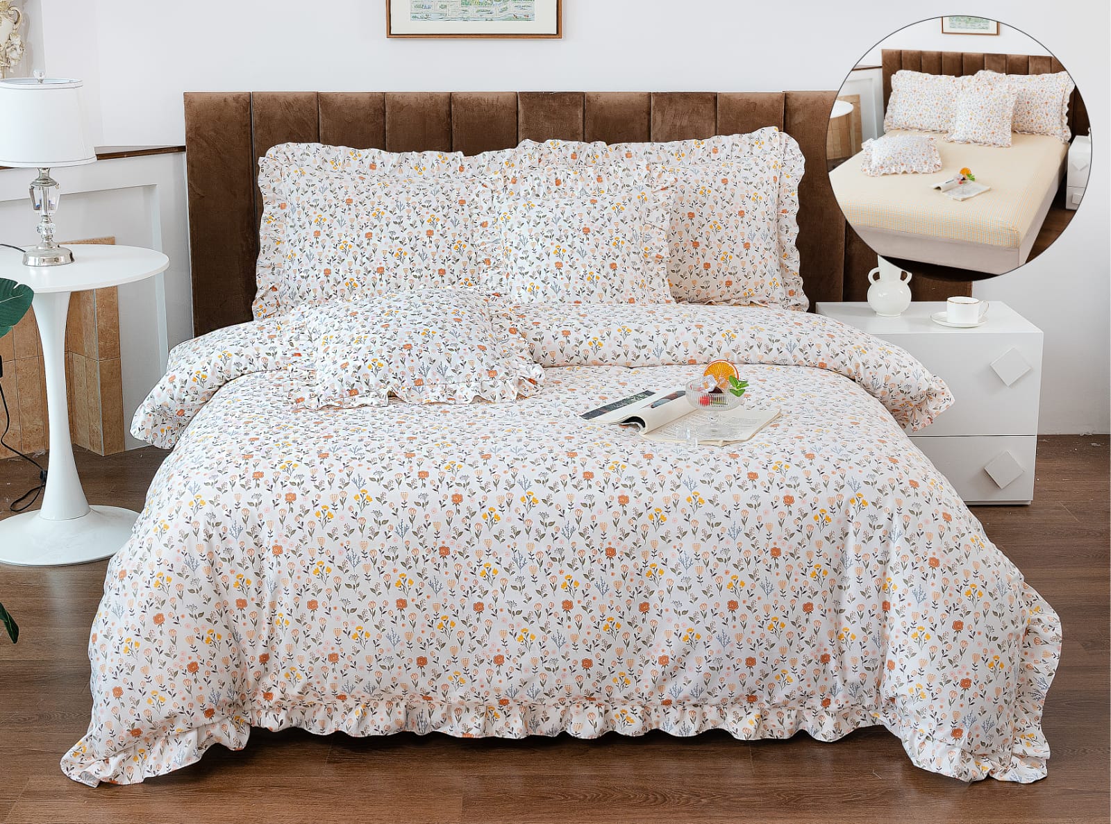 Lenjerie de pat bumbac finet cu volanas - 6 piese | 1033-CM
