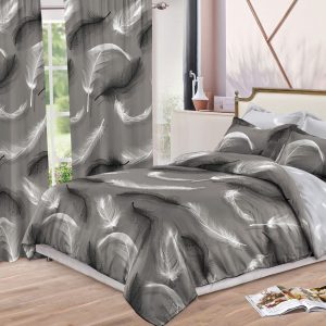 Set lenjerie de pat din bumbac finet și draperii-8 piese | 0692-SI