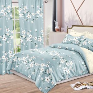 Set lenjerie de pat din bumbac finet și draperii-8 piese | 0693-SI