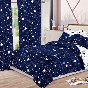 Set lenjerie de pat din bumbac finet și draperii-8 piese | 0700-SI