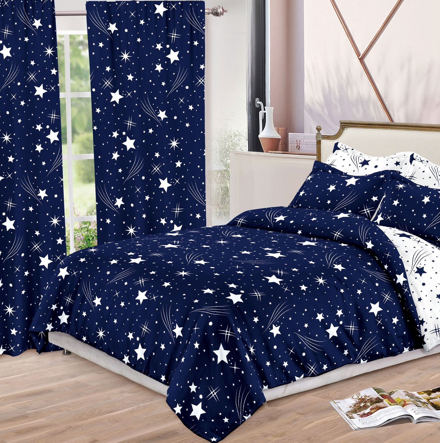 Set lenjerie de pat din bumbac finet și draperii-8 piese | 0700-SI
