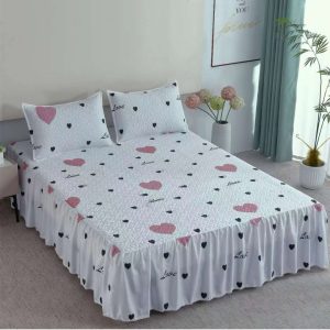 Cuvertura de Pat din Bumbac Finet cu Volanase – Set 3 Piese | Eleganta si Confort in Stil Romantic | COD 0107-TL