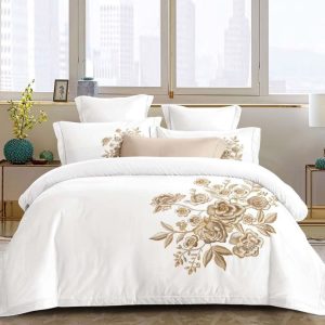 Lenjerie de pat bumbac imprimat cu elastic – 4 piese | COD 0034-PR