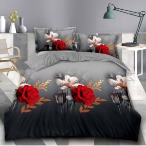 Lenjerie de pat din bumbac satinat 3D, 4 piese – Eleganta si confort pentru dormitorul tau | COD 0204-SI