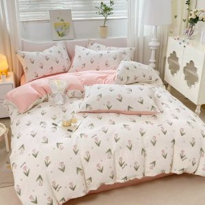 Lenjerie de Pat Finet Creponat – O Persoana, 4 Piese – Confort si Eleganta in Fiecare Noapte | COD 0296-PR