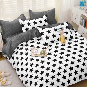 Lenjerie de pat din bumbac satinat 4 piese cu elastic – rafinament si confort in dormitorul tau | COD 0287-SI