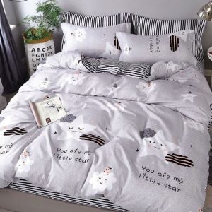 Lenjerie de pat din bumbac satinat 4 piese cu elastic – rafinament si confort in dormitorul tau | COD 2196-SI