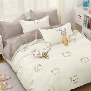 Lenjerie de pat din bumbac satinat 4 piese cu elastic – rafinament si confort in dormitorul tau | COD 0285-SI