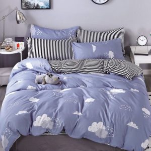 Lenjerie de pat din bumbac satinat 4 piese cu elastic – rafinament si confort in dormitorul tau | COD 2194-SI