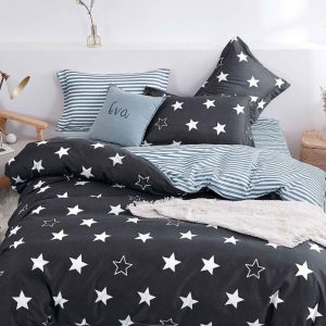 Lenjerie de pat din bumbac satinat 4 piese cu elastic – rafinament si confort in dormitorul tau | COD 0282-SI