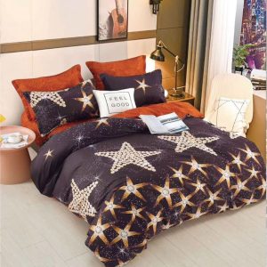 Lenjerie de pat din bumbac satinat 4 piese cu elastic – rafinament si confort in dormitorul tau | COD 2208-SI