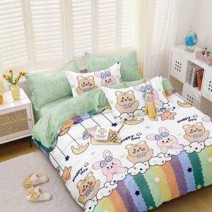 Lenjerie de Pat Bumbac Satinat – Set 4 Piese, Moale, Eleganta și Confortabila | 1008-SI