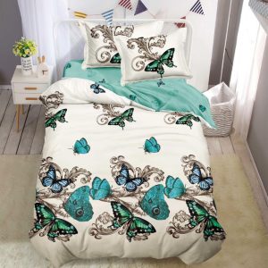 Lenjerie de pat o persoana din bumbac finet – 4 piese fara elastic | Confort si calitate pentru somnul tau | COD 0228-SI