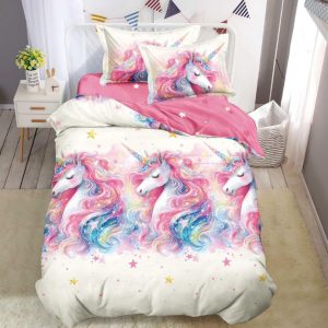 Lenjerie de pat o persoana din bumbac finet – 4 piese fara elastic | Confort si calitate pentru somnul tau | COD 0225-SI