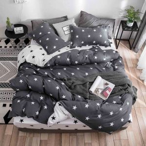 Lenjerie de pat din bumbac satinat 4 piese cu elastic – rafinament si confort in dormitorul tau | COD 2182-SI