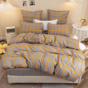 Lenjerie de pat din bumbac satinat 4 piese cu elastic – rafinament si confort in dormitorul tau | COD 2207-SI