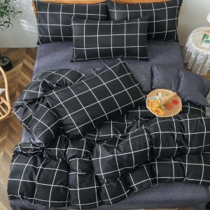 Lenjerie de pat din bumbac satinat 4 piese cu elastic – rafinament si confort in dormitorul tau | COD 2206-SI