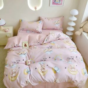 Lenjerie de pat o persoana din bumbac finet – 4 piese fara elastic | Confort si calitate pentru somnul tau | COD 0250-SI