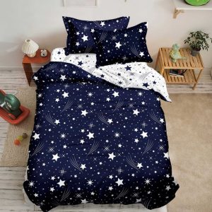 Lenjerie de pat o persoana din bumbac finet – 4 piese fara elastic | Confort si calitate pentru somnul tau | COD 0207-SI