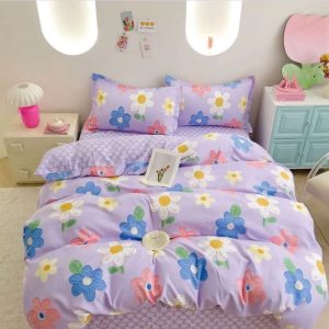 Lenjerie de pat o persoana din bumbac finet – 4 piese fara elastic | Confort si calitate pentru somnul tau | COD 0249-SI