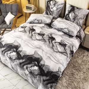 Lenjerie de pat din bumbac satinat 4 piese cu elastic – rafinament si confort in dormitorul tau | COD 2203-SI