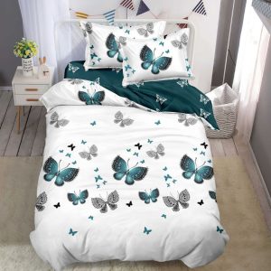 Lenjerie de pat o persoana din bumbac finet – 4 piese fara elastic | Confort si calitate pentru somnul tau | COD 0245-SI