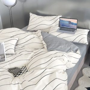 Lenjerie de Pat din Bumbac 100% cu Elastic – Set 4 Piese | COD 0108-PR