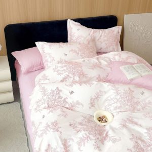 Lenjerie de Pat din Bumbac 100% cu Elastic – Set 4 Piese | COD 0109-PR