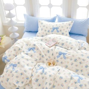 Lenjerie de Pat din Bumbac 100% cu Elastic – Set 4 Piese | COD 0111-PR