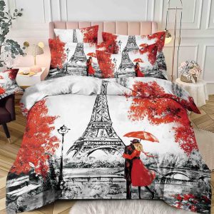 Lenjerie de Pat 1 Persoana 3D - Bumbac Finet cu Elastic, 4 Piese | Confort si Design Modern | COD 0915-J