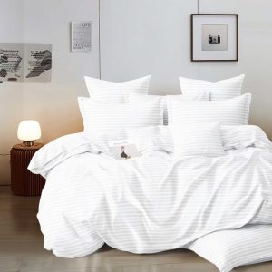 Lenjerie de Pat Damasc cu Elastic – 6 Piese | Eleganta si Rafinament in Dormitorul Tau | COD 0281-A