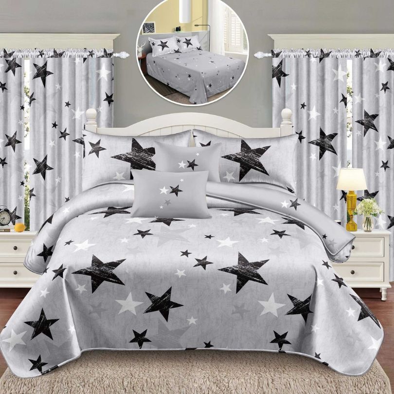Lenjerie de Pat Finet – 6 Piese + 2 Draperii Asortate | Set Complet Elegant si Practic | COD: 1485-S