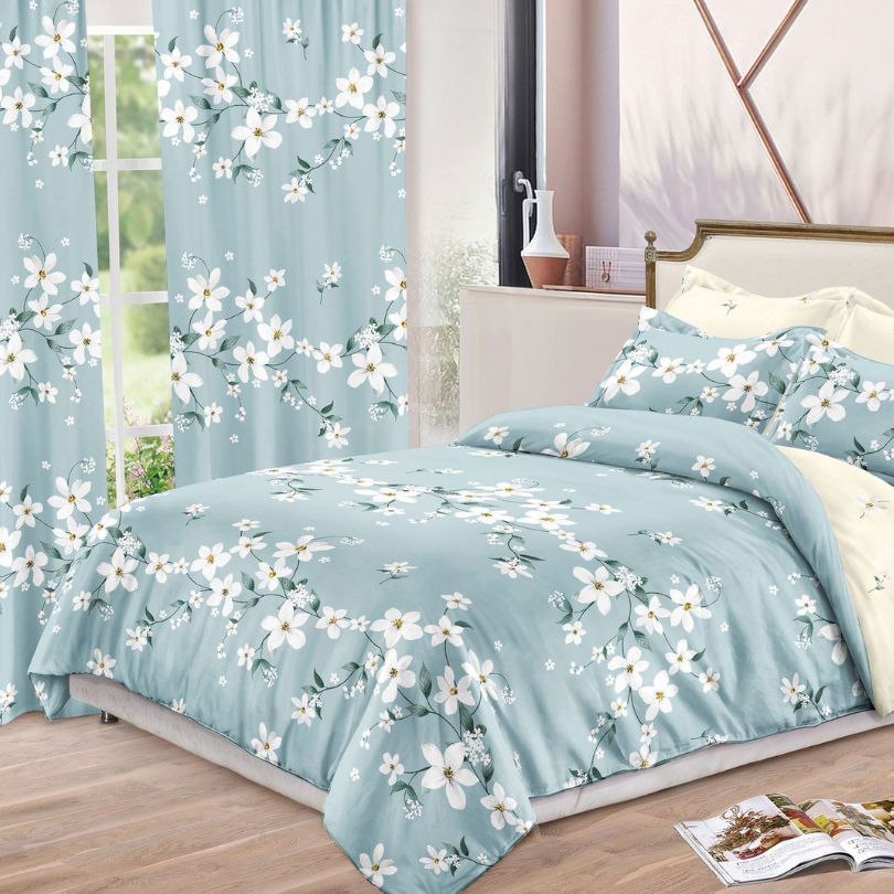 Lenjerie de Pat Finet – 6 Piese + 2 Draperii Asortate | Set Complet Elegant si Practic | COD: 1487-S