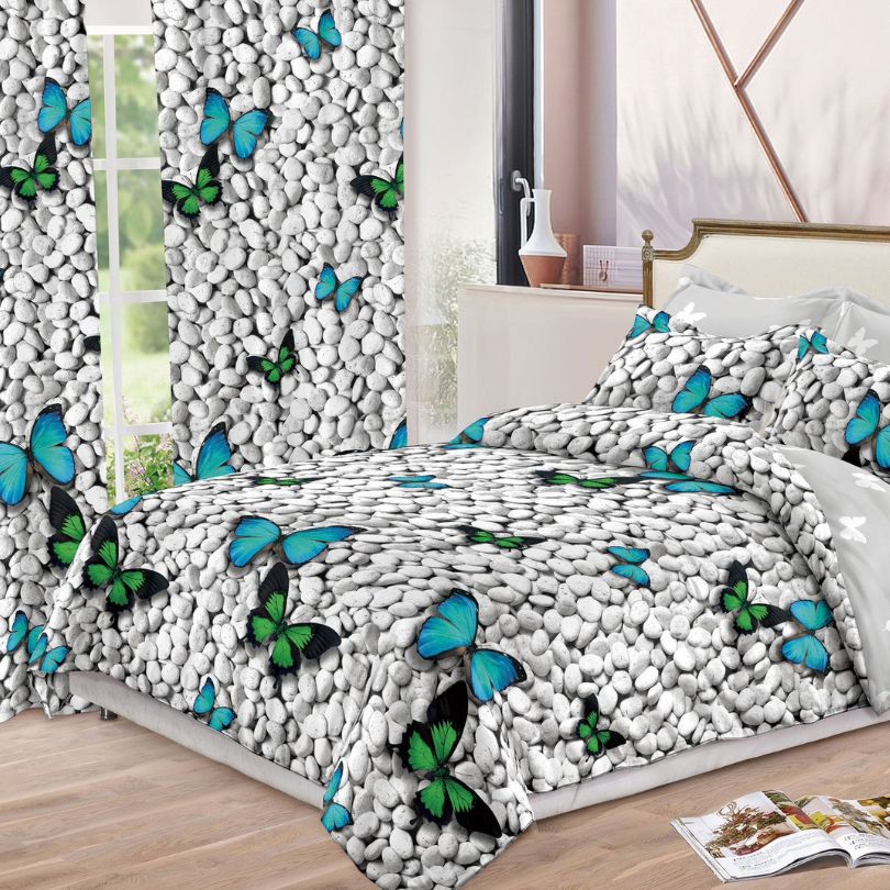 Lenjerie de Pat Finet – 6 Piese + 2 Draperii Asortate | Set Complet Elegant si Practic | COD: 1489-S
