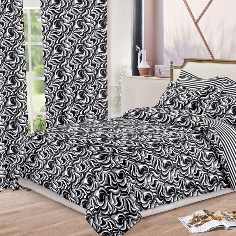 Lenjerie de Pat Finet – 6 Piese + 2 Draperii Asortate | Set Complet Elegant si Practic | COD: 1490-S