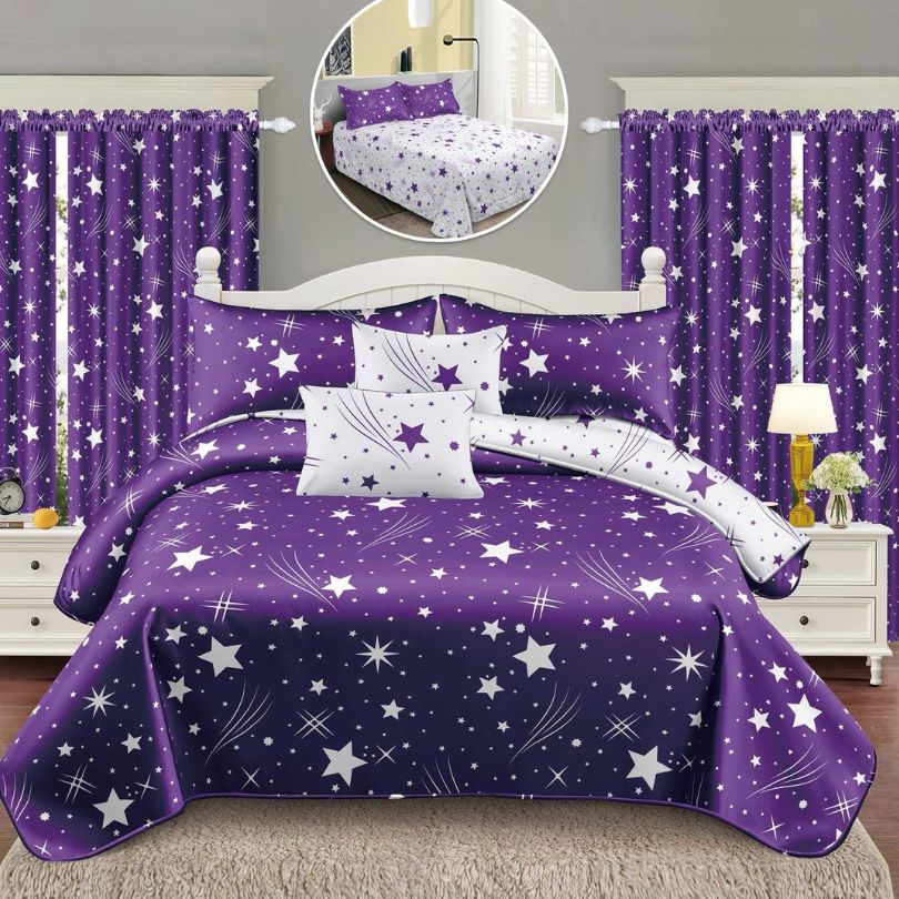 Lenjerie de Pat Finet – 6 Piese + 2 Draperii Asortate | Set Complet Elegant si Practic | COD: 1493-S