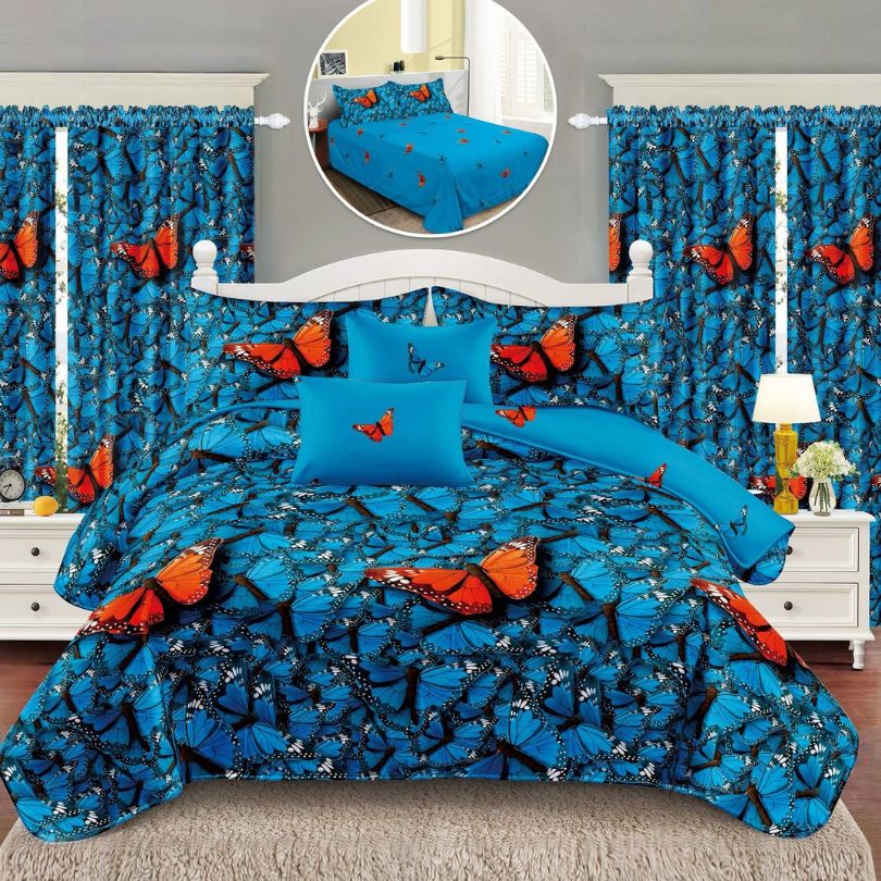 Lenjerie de Pat Finet – 6 Piese + 2 Draperii Asortate | Set Complet Elegant si Practic | COD: 1495-S