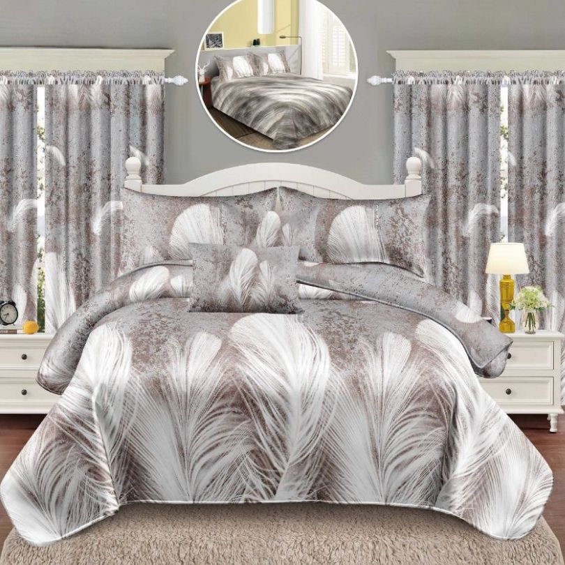 Lenjerie de Pat Finet – 6 Piese + 2 Draperii Asortate | Set Complet Elegant si Practic | COD: 1501-S