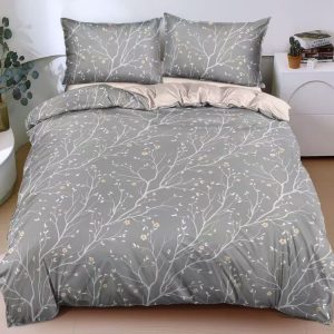 Lenjerie de Pat Satin cu Elastic 4 Piese 1 persoana – Bumbac Satinat Premium  | 0145-SI