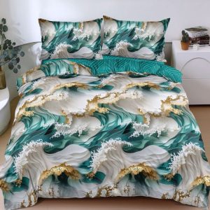 Set lenjerie de pat bumbac satinat 4 piese – Design rafinat și textura delicata, Cod 0059-S