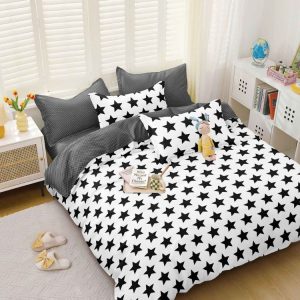 Set lenjerie de pat bumbac satinat 4 piese – Design rafinat și textura delicata, Cod 0072-S