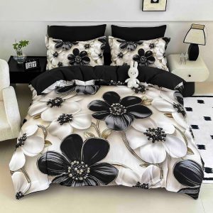 Lenjerie de pat finet 5D 1 persoană cu elastic – Set 4 piese cu imprimare digitală, culori intense | 1689-J