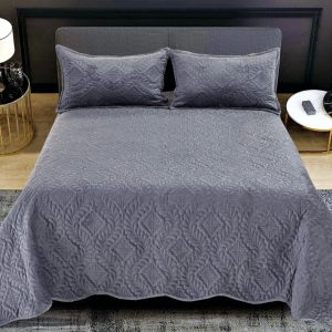 Set cuvertură catifea 3 piese – cuvertură mare pentru pat dublu, look rafinat și cozy | 1856-CV