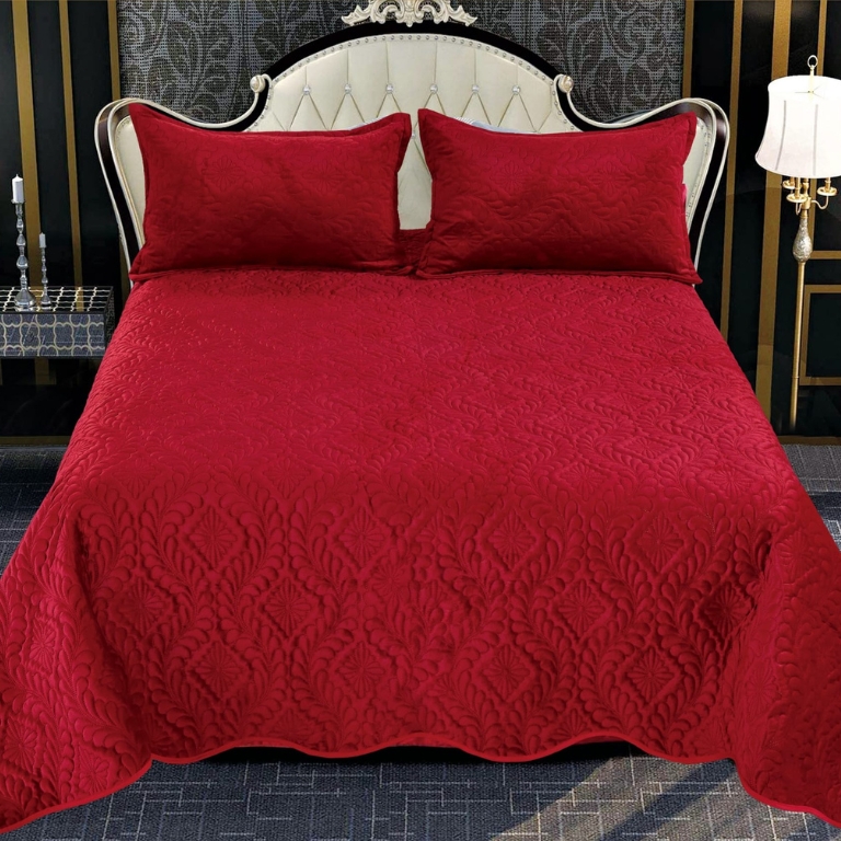 Set cuvertură catifea 3 piese – cuvertură mare pentru pat dublu, look rafinat și cozy | 1857-CV