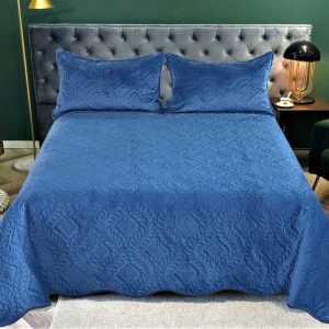 Set cuvertură catifea 3 piese – cuvertură mare pentru pat dublu, look rafinat și cozy | 1858-CV